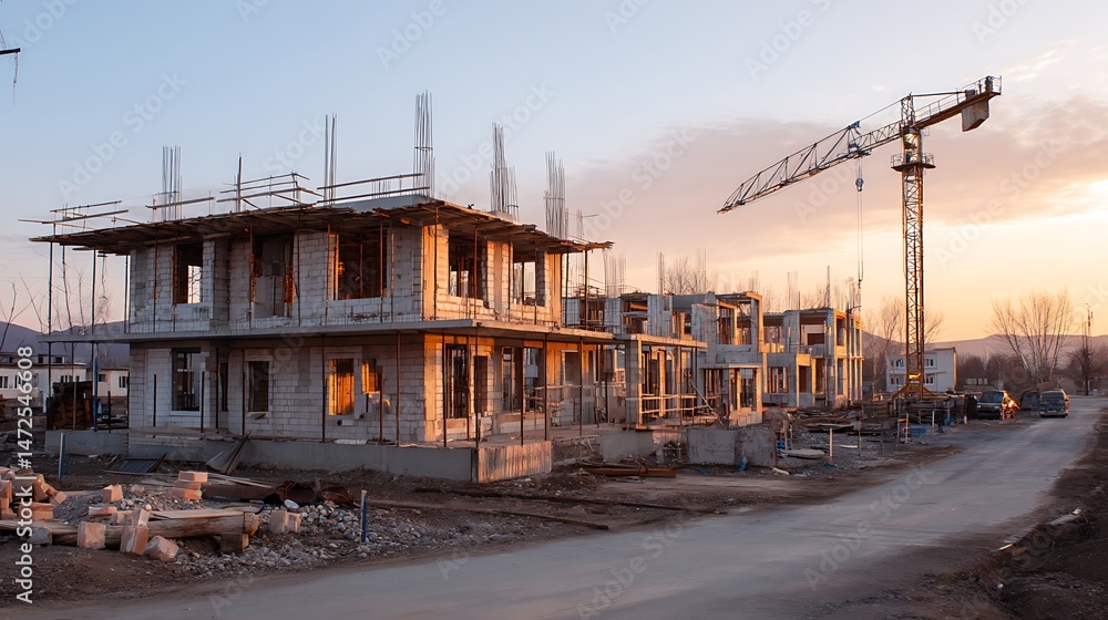 Building in progress at construction site for industrial engineering
Building in progress at construction site for industrial engineering