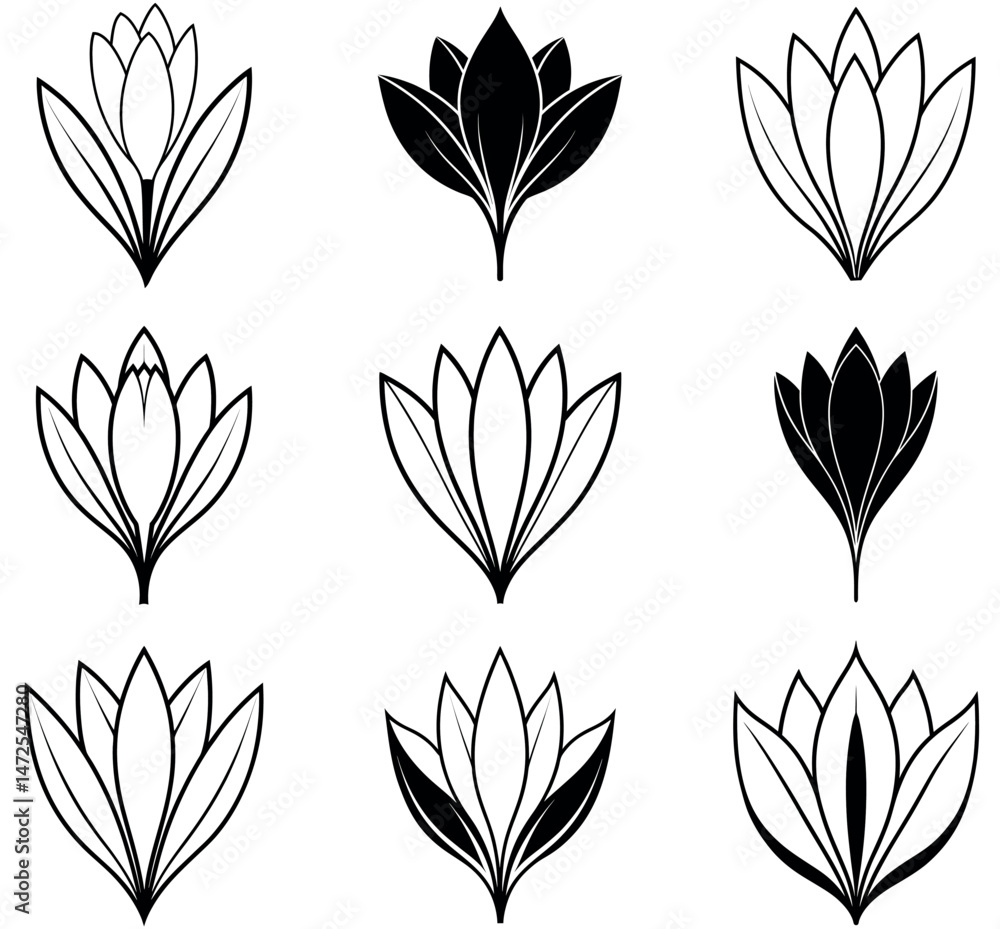 Set of Black and White Minimalist Floral Illustrations, Modern Flower Design Set of Black and White Minimalist Floral Illustrations, Modern Flower Design