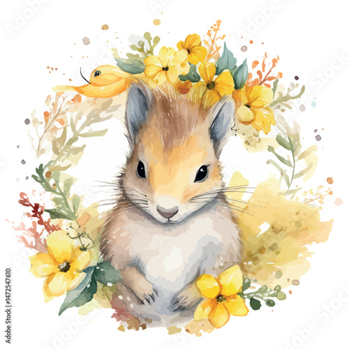 Fluffy white domestic cat with a cute flower, a funny close-up portrait of a small furry mammal