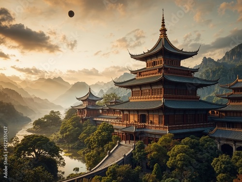 Wallpaper Mural Tranquil Chinese Garden, Moonlit Pavilion Elegance Torontodigital.ca