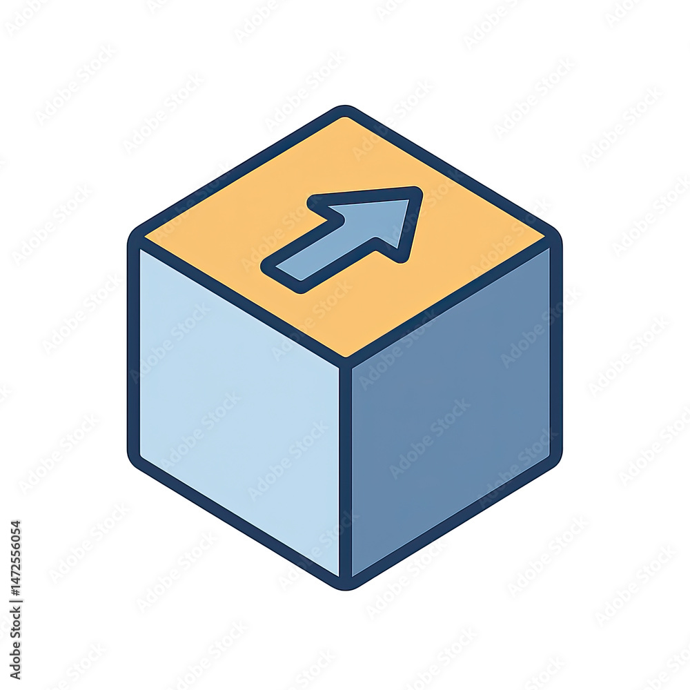 Upward arrow on 3D cube signifying data upload progress or growth Isometric design ideal for websites and apps Upward arrow on 3D cube signifying data upload progress or growth Isometric design ideal for websites and apps