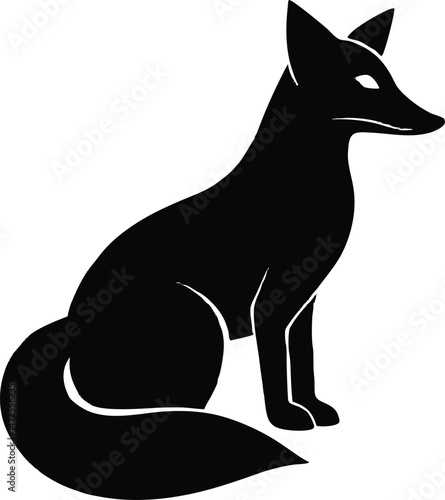 Black fox silhouette vector illustration,a sitting fox for design 