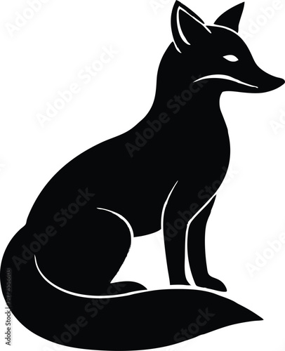 Black fox silhouette vector illustration,a sitting fox for design 