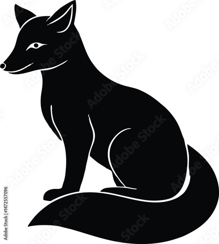 Black fox silhouette vector illustration,a sitting fox for design 