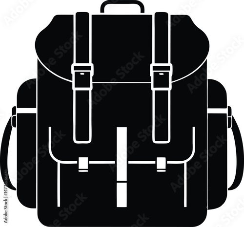 travel bag silhouette, camping gear hiking bag, adventure bag vector illustration