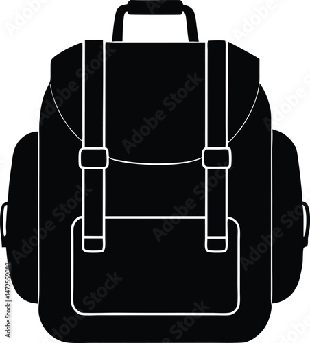 travel bag silhouette, camping gear hiking bag, adventure bag vector illustration