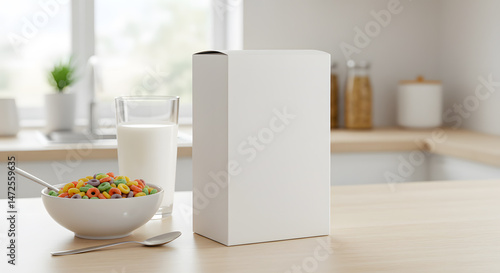 Wallpaper Mural Cereal Box Mockup on Kitchen Counter with Bowl and Milk Torontodigital.ca
