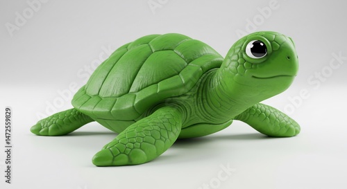 Adorable green turtle playfully poses under soft light. AI Generated