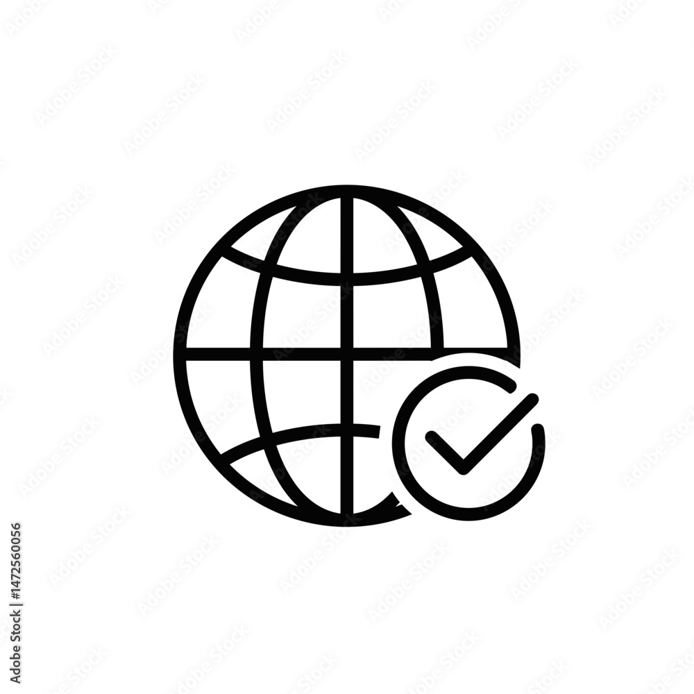 Global connection check mark icon in minimalist design Global connection check mark icon in minimalist design