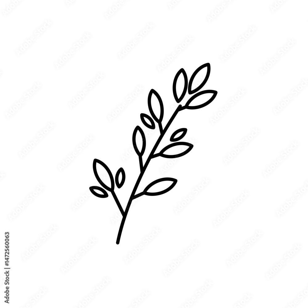 Simple Black Line Branch with Leaves Illustration Simple Black Line Branch with Leaves Illustration