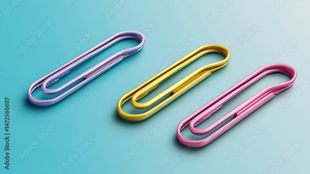 Paper clips. Realistic metal clip for paper sheets. Office paperclips, school stationery. Holders for attaching notes vector template illustration , no logos, no brands Paper clips. Realistic metal clip for paper sheets. Office paperclips, school stationery. Holders for attaching notes vector template illustration , no logos, no brands