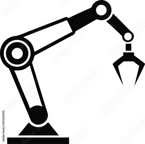 Black industrial robotic arm silhouette vector design for automation concepts