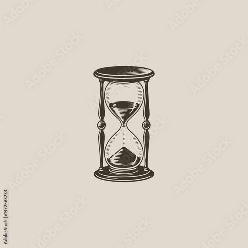 Hourglass logo engraving style design template vintage