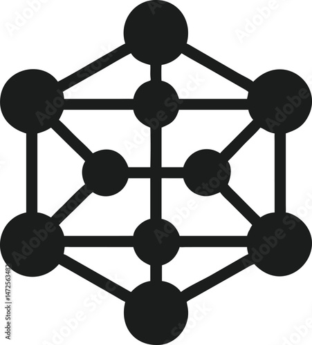 Black neural network node connection icon representing data processing and technology