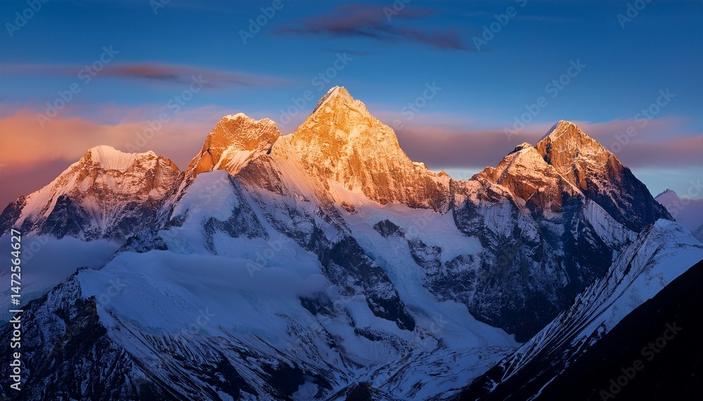 Obraz premium sunlit mountain peaks at dusk