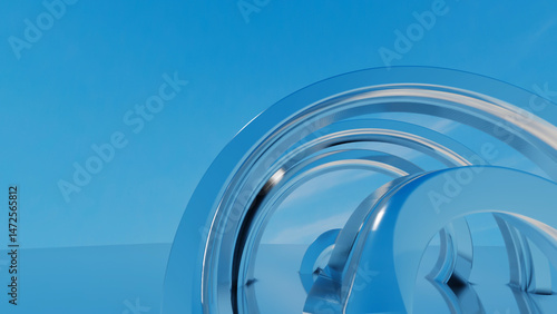 abstract minimalistic blue background glossy curled figure on blue background 3d render illustration