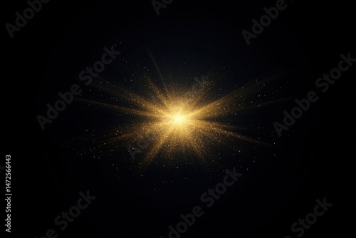 Golden light flare on black background