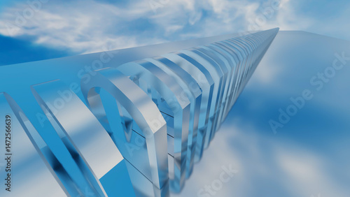 abstract background glossy rows of arches going into the distance against the blue sky. 3d render illustration