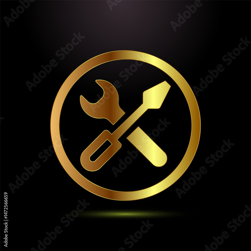 Service icon design illustration, maintenance tools sign symbol in gold color style