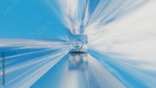 abstract background glossy rows of rectangles with a round hole going into the distance against the blue sky. 3d render illustration