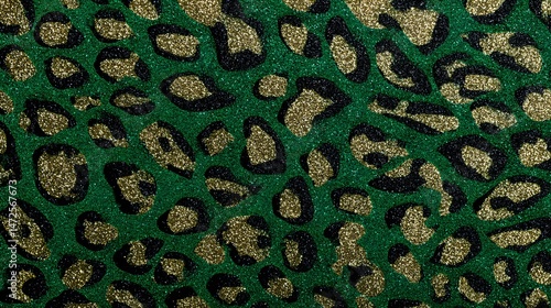 Emerald Green Leopard Print with Gold Glitter Sparkle Background