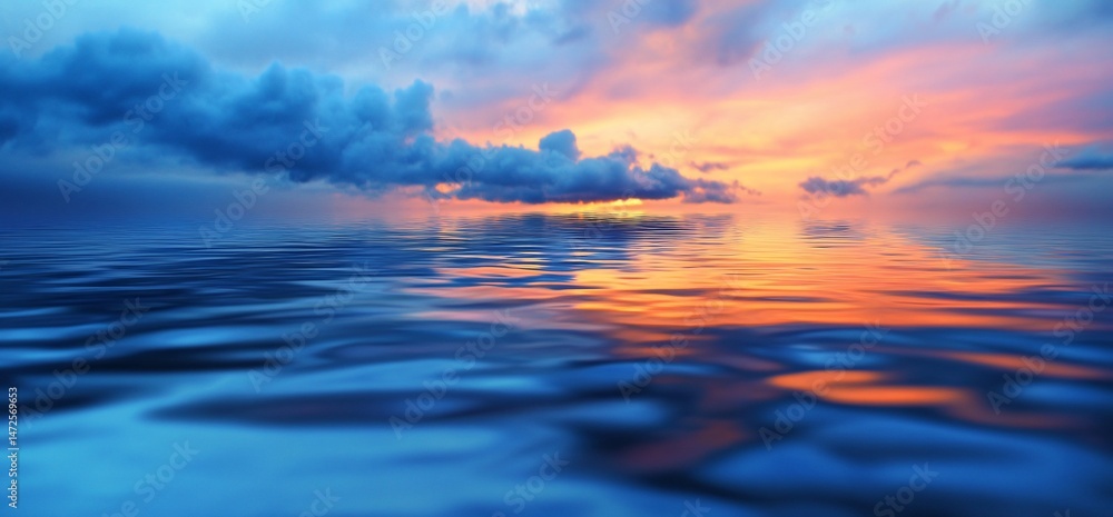 Obraz premium Stunning Sunset Sky Reflected in Tranquil Water Creates Awe-Inspiring Scene