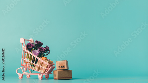 Shopping cart with box and ...