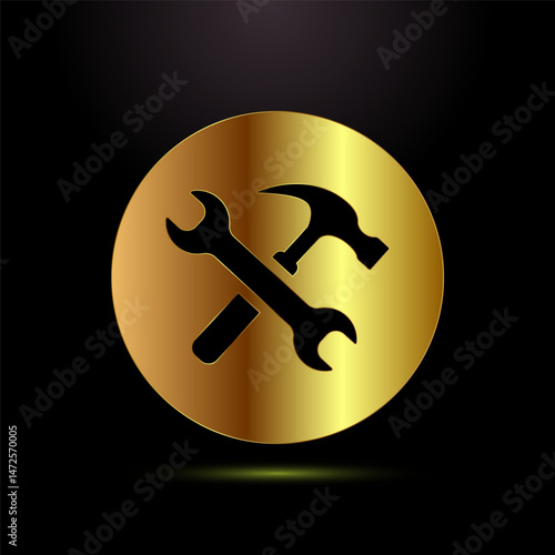 Service icon design illustration, maintenance tools sign symbol in gold color style