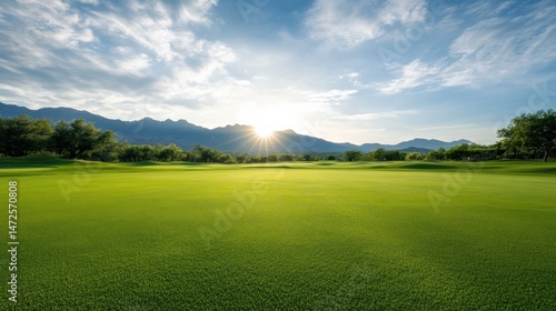 Green field landscape, sunny sky
