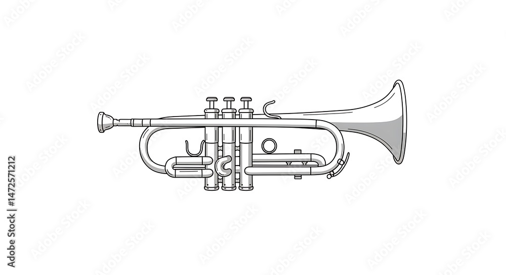 Obraz premium Trumpet Illustration Detailed Line Art Musical Instrument