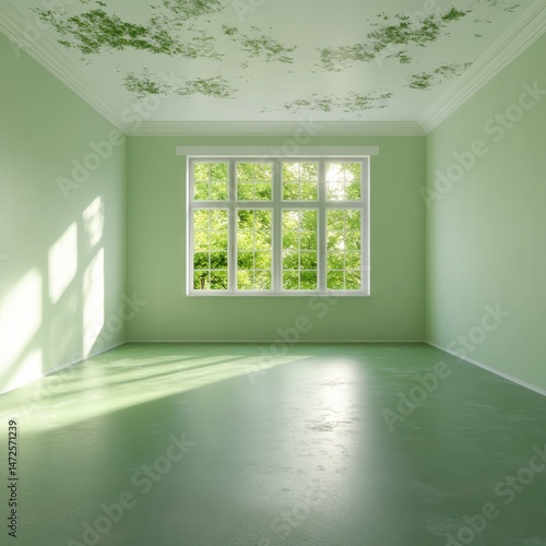 Green room with window and moss