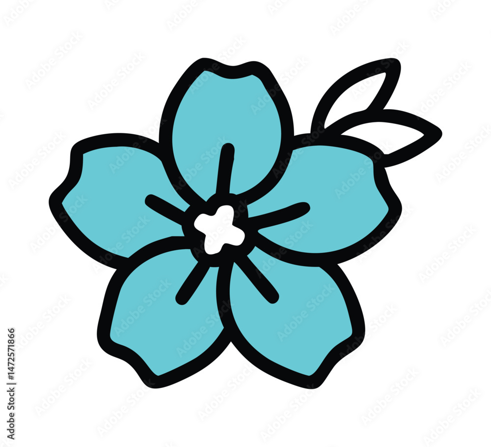 Fototapeta premium Vector Floral Element of a Single Blue Flower, Botanical Sketch for Nature and Garden Themes On White Background 