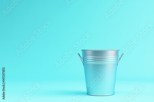 Silver bucket on blue background