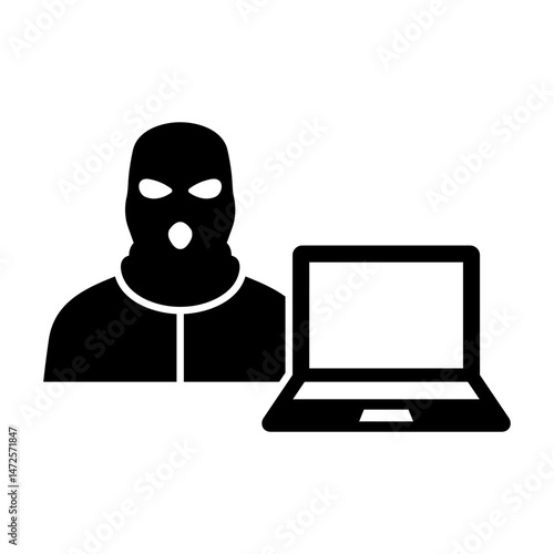 Hacker icon. Cyberattack. Computer virus. Cybercrime. Vector icon isolated on white background.