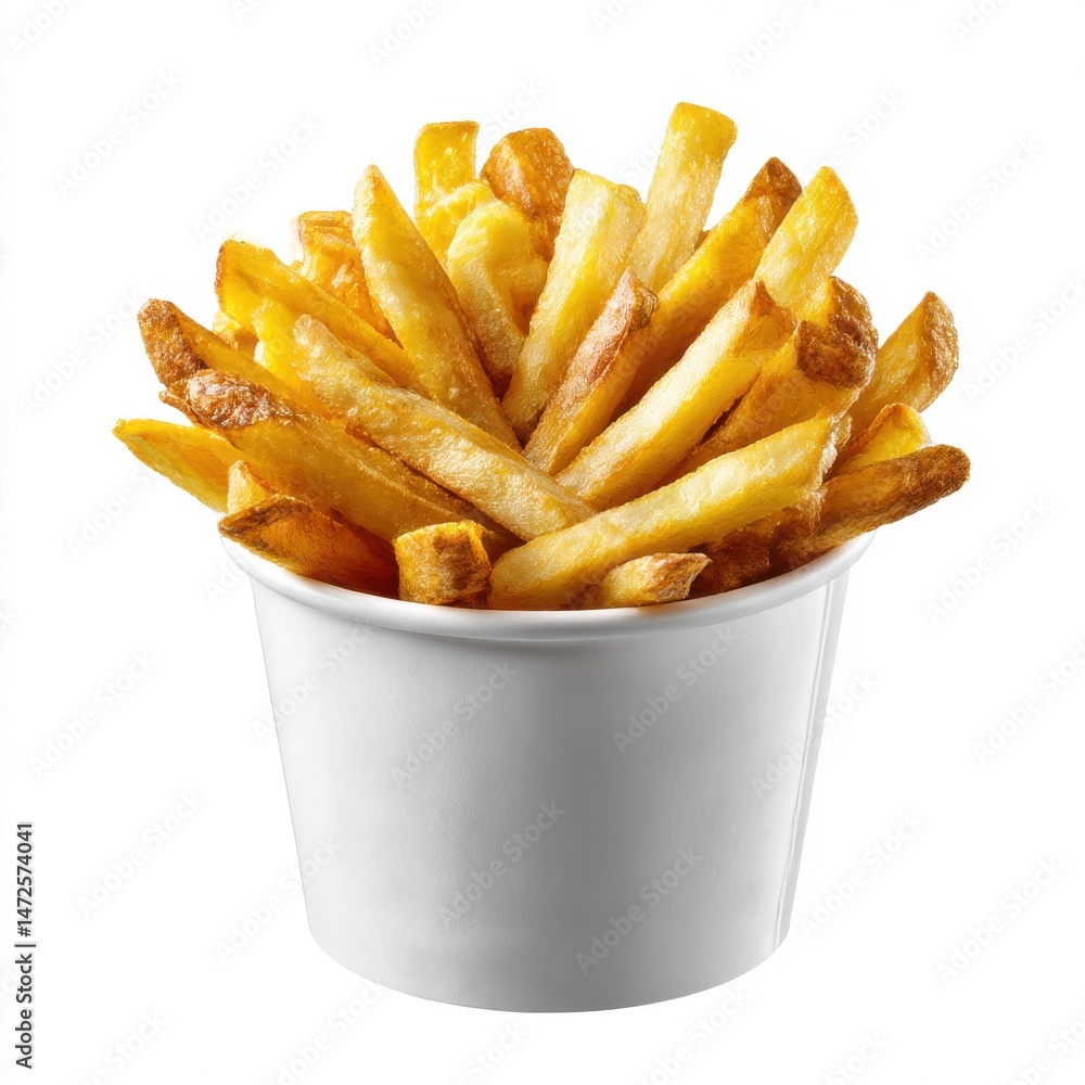 French fries in a cup isolated on white background for menu, advertising and food blogs. French fries in a cup isolated on white background for menu, advertising and food blogs.