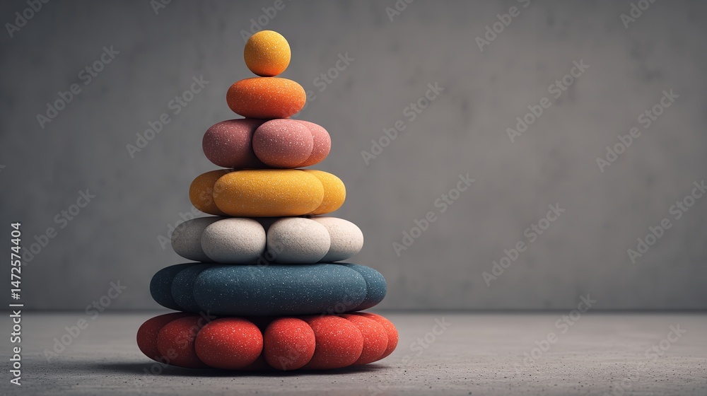 Obraz premium Minimalist Christmas tree made of colorful candies on the floor against a gray background, festive holiday concept with modern simplicity
