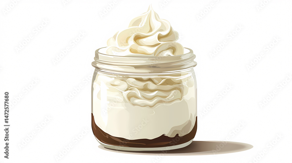 Whipped Cream Jar Delight: An artful depiction of a delectable treat, a glass jar is filled with luscious, creamy whipped cream. Whipped Cream Jar Delight: An artful depiction of a delectable treat, a glass jar is filled with luscious, creamy whipped cream.