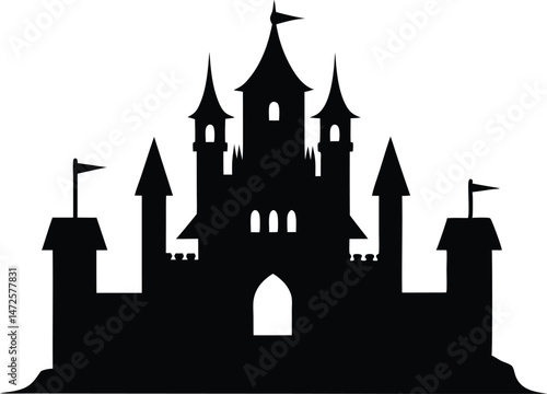 Silhouette castle silhouette, fantasy fortress clipart, fairy tale kingdom vector illustration