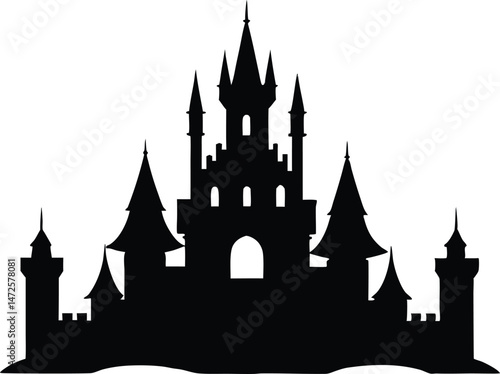 Silhouette castle silhouette, fantasy fortress clipart, fairy tale kingdom vector illustration