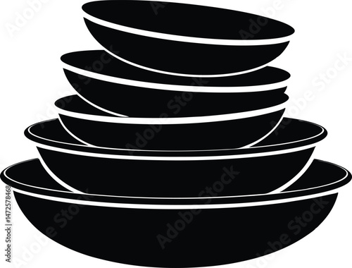 Stack of bowls silhouette, kitchenware  ceramic bowls vector illustration,