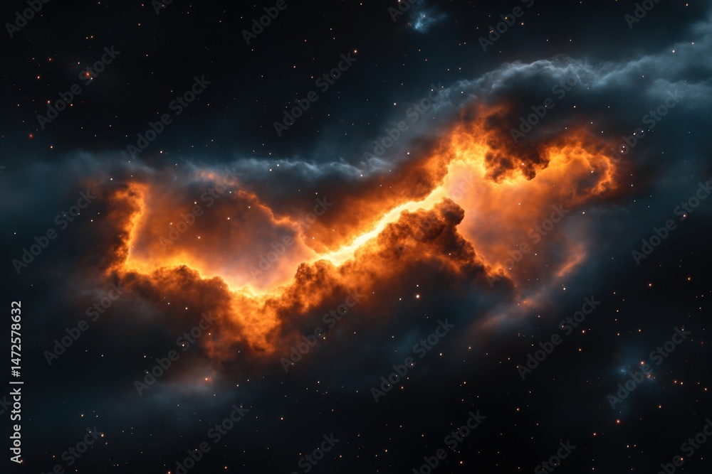 Fototapeta premium Orange nebula in dark space