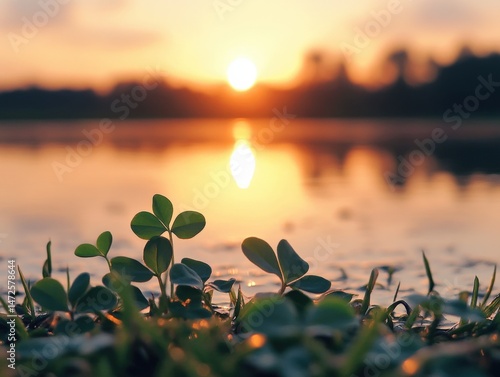 Clover under sunrise light