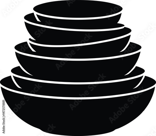 Stack of bowls silhouette, kitchenware  ceramic bowls vector illustration,