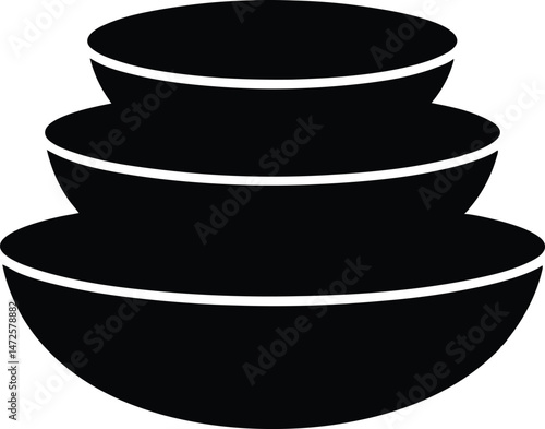 Stack of bowls silhouette, kitchenware  ceramic bowls vector illustration,