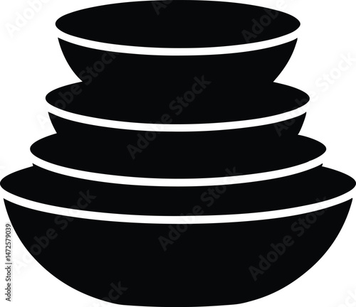 Stack of bowls silhouette, kitchenware  ceramic bowls vector illustration,
