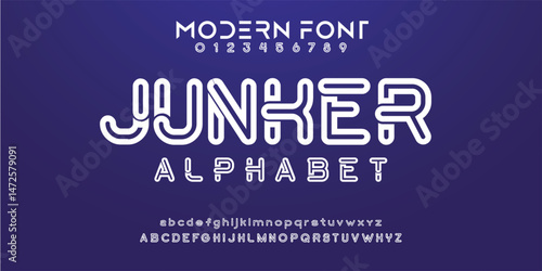 Creative Outline Double line monogram alphabet and tech fonts. Lines font regular uppercase and lowercase. Vector illustration.