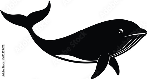 Whale vector silhouette, ocean animal jumping out of the water design art