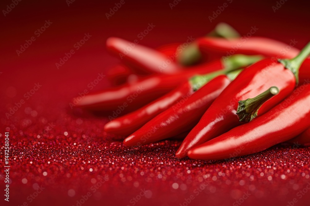 Red chili peppers on glitter background Red chili peppers on glitter background