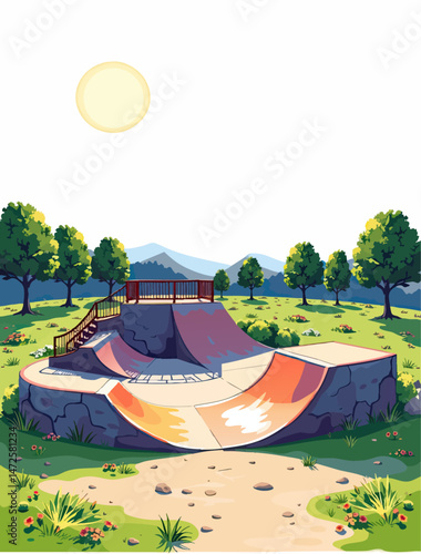 an illustration of a skate park with a ramp