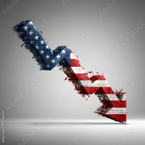 Declining American Economy with Broken Arrow Symbol